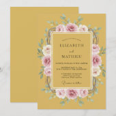 Ockerfarbene Florale Röte Romantik-Hochzeit Einladung (Vorne/Hinten)
