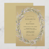 Ockerfarbene Helllila-Kranz-Hochzeit Einladung (Vorne/Hinten)