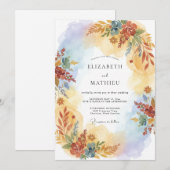 Ockerfarbene Herbstblumen-Hochzeit Einladung (Vorne/Hinten)