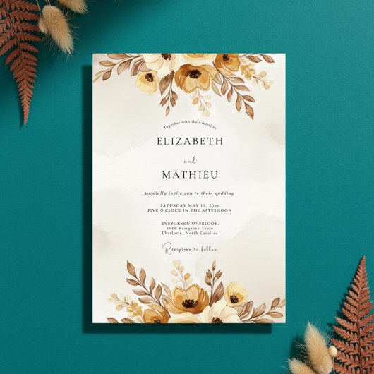 Ockerfarbene herbstliche malerische Hochzeit Einladung