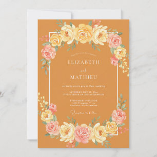 Ockerfarbene Rosenhochzeit Einladung