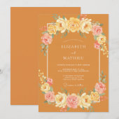 Ockerfarbene Rosenhochzeit Einladung (Vorne/Hinten)