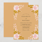 Ockerfarbene Wildblumen-Hochzeit Einladung (Vorne/Hinten)