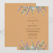 Ockerlila Wildblumen-Hochzeit Einladung (Vorne/Hinten)