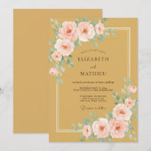 Ockerrosa Blumenromanze Hochzeit Einladung (Vorne/Hinten)