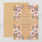 Ockerrosa Blütenhochzeit Einladung (Vorne/Hinten)