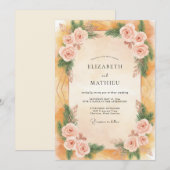 Ockerrosa Pfingstrosen-Hochzeit Einladung (Vorne/Hinten)