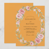 Ockerrosen-Kranz-Hochzeit Einladung (Vorne/Hinten)