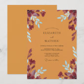 Ockerrote Pflaumen-Blatt-Hochzeit Einladung (Vorne/Hinten)