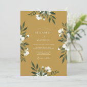 Ockerweiße Blatt-Hochzeit Einladung (Stehend Vorderseite)