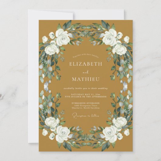 Ockerweiße Rosenhochzeit Einladung (Vorderseite)
