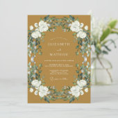 Ockerweiße Rosenhochzeit Einladung (Stehend Vorderseite)