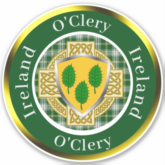 O'Clery Irish Shield/Celtic Cross Personalisiert Aufkleber (Vorderseite)
