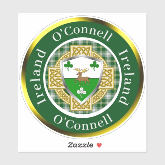 O'Connell Irish Shield/Celtic Cross Personalisiert Aufkleber (Blatt)