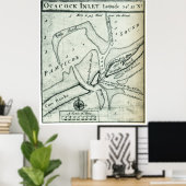 Ocracoke Inlet Map - Blackeards Anchoring (1733) Poster (Heimbüro)