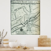 Ocracoke Inlet Map - Blackeards Anchoring (1733) Poster (Küche)