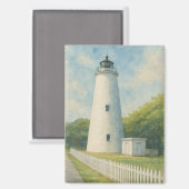 Ocracoke Leuchtturm Aquarell Magnet (Vorderseite/Rückseite)