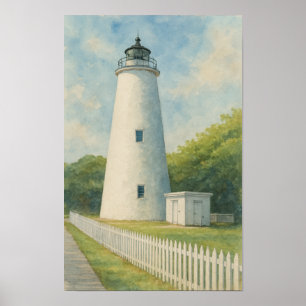 Ocracoke Leuchtturm Aquarell Poster