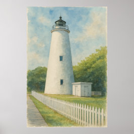 Ocracoke Leuchtturm Aquarell Poster