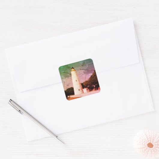 Ocracoke Lighthouse Quadratischer Aufkleber (Umschlag)