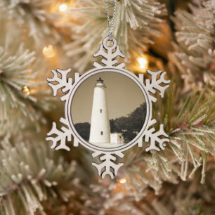 Ocracoke Lighthouse Schneeflocken Zinn-Ornament
