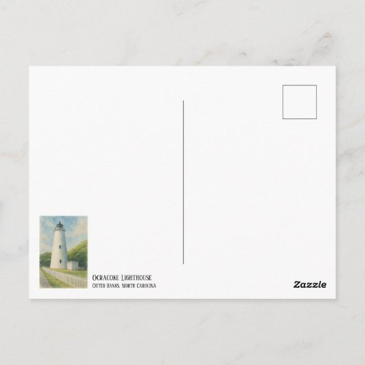 Ocracoke Lighthouse Wasserfarbe Postkarte (Rückseite)