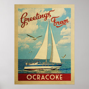 Ocracoke Sailboat Vintage Reise North Carolina Poster