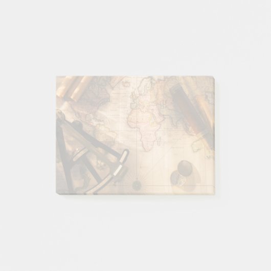 Octant, Kompass und Teleskop auf Seekarte Post-it Klebezettel (Vorderseite)