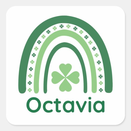 Octavia Name Clover Boho Rainbow Quadratischer Aufkleber (Vorderseite)