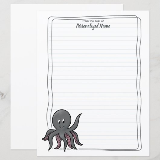 Octavia Octopus Lined Paper Sheets (Vorne/Hinten)