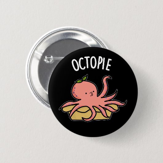 Octo-Pie Funny Octopus Pie Pun Dark BG Button (Vorne & Hinten)