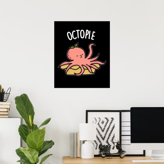 Octo-Pie Funny Octopus Pie Pun Dark BG Poster (Heimbüro)