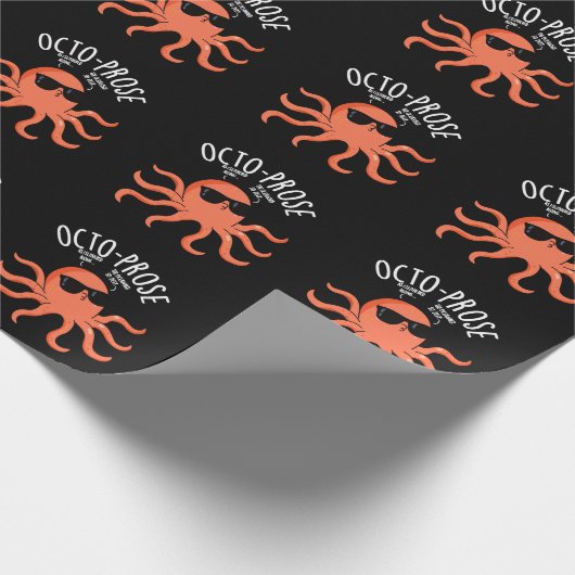 Octo-prose Funny Octopus Pun Dark BG Geschenkpapier (Ecke)