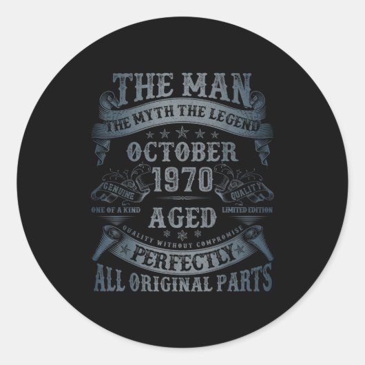 October 1970 55 Year Old Bday For Men 55th Birthda Runder Aufkleber (Vorderseite)