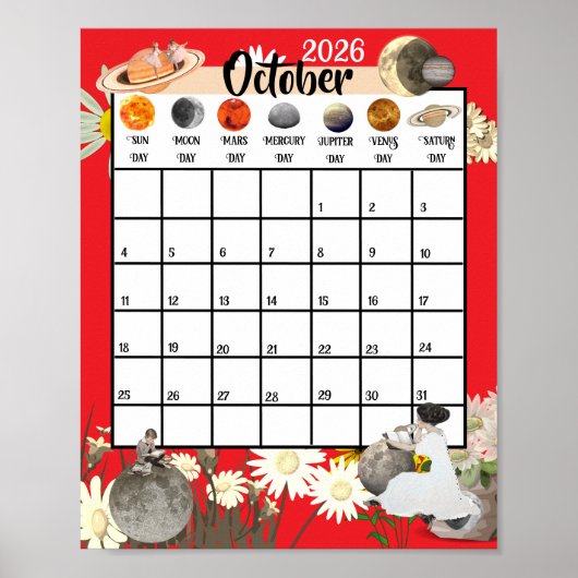 October 2026 Monthly Calendar Astrological     Poster (Vorne)