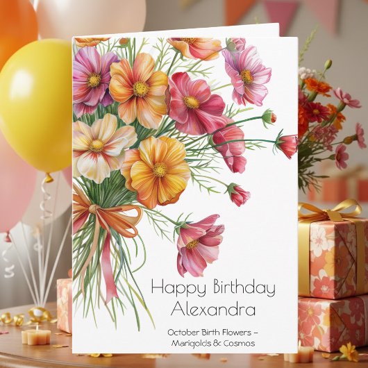 October Birth Flower Birthday Card | Marigolds Karte