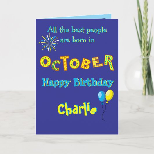 October Birthday Folded Greeting Card Karte (Vorderseite)