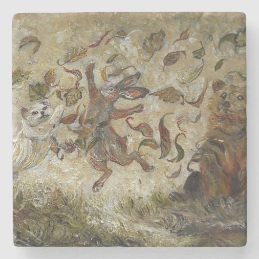 October Fun Whimsical Autumn Forest Animals Steinuntersetzer (Vorderseite)