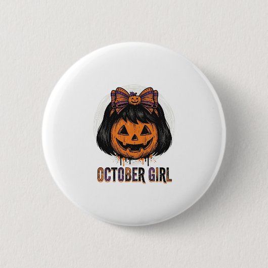 October Mädchen Kürbis Bogen Halloween Vektor Desi Button (Vorderseite)