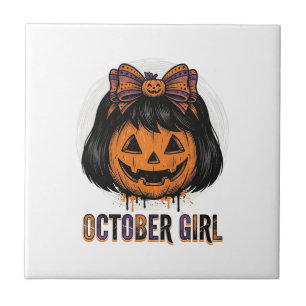 October Mädchen Kürbis Bogen Halloween Vektor Desi Fliese