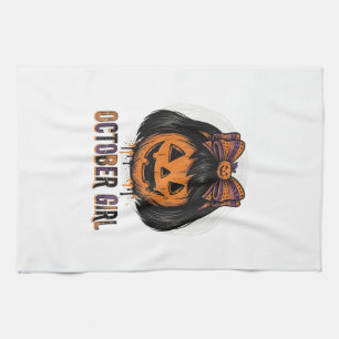 October Mädchen Kürbis Bogen Halloween Vektor Desi Geschirrtuch