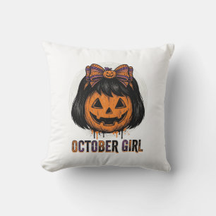 October Mädchen Kürbis Bogen Halloween Vektor Desi Kissen