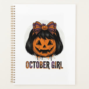 October Mädchen Kürbis Bogen Halloween Vektor Desi Planer