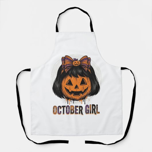 October Mädchen Kürbis Bogen Halloween Vektor Desi Schürze (Vorderseite)
