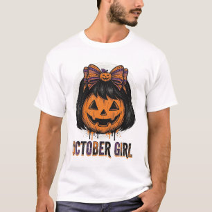 October Mädchen Kürbis Bogen Halloween Vektor Desi T-Shirt
