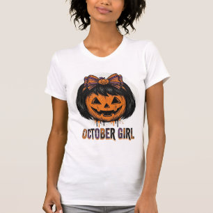 October Mädchen Kürbis Bogen Halloween Vektor Desi T-Shirt