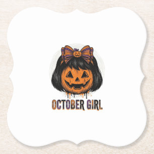October Mädchen Kürbis Bogen Halloween Vektor Desi Untersetzer
