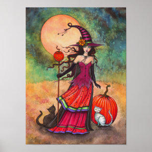 October Mond Hexenkatze Halloween Illustration Poster