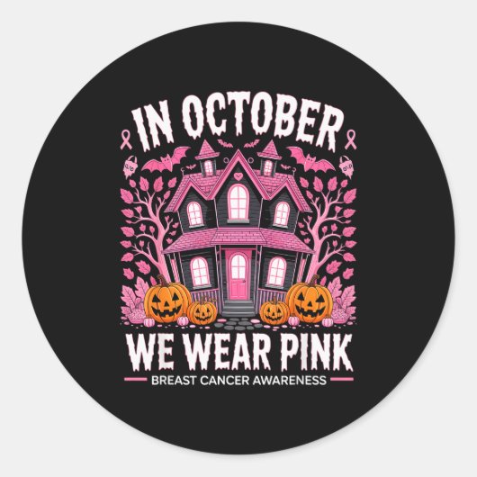 October We Wear Nk Breast Cancer Halloween Men Wom Runder Aufkleber (Vorderseite)