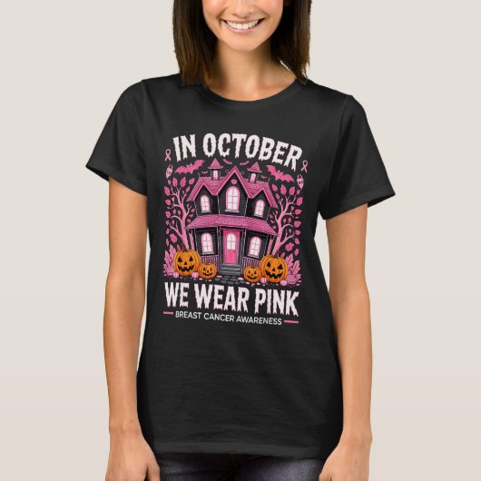 October We Wear Nk Breast Cancer Halloween Men Wom T-Shirt (Vorderseite)